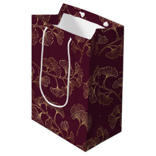 Asian Gold Botanical Pattern Medium Gift Bag