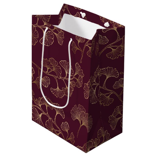 Asian Gold Botanical Pattern Medium Gift Bag (Front Angled)