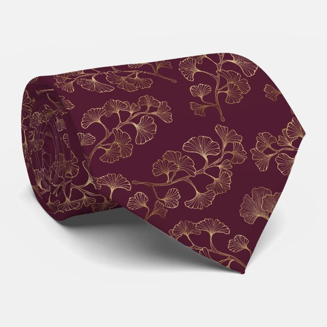 Asian Gold Botanical Pattern Tie (Rolled)
