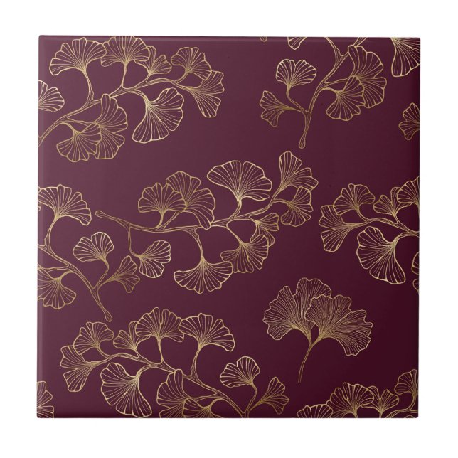 Asian Gold Botanical Pattern Tile (Front)