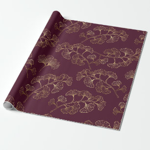 Asian Gold Botanical Pattern Wrapping Paper