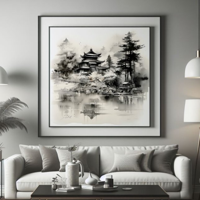 Asian House Ink Painting Photo Print (Creator Uploaded)