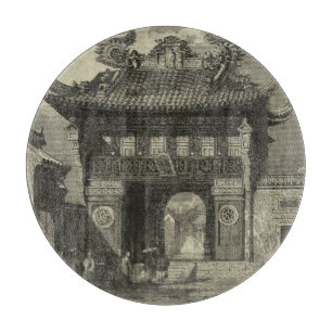 Asian Imperial Temple in Black & White Cutting Board