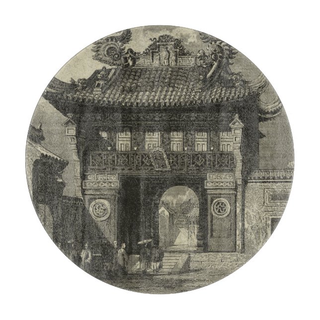 Asian Imperial Temple in Black & White Cutting Board (Front)