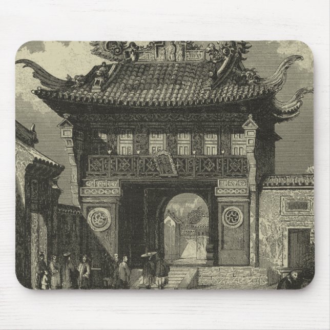 Asian Imperial Temple in Black & White Mouse Pad (Front)