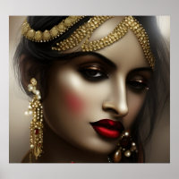 Asian Indian woman Red Lips gold glamourous
