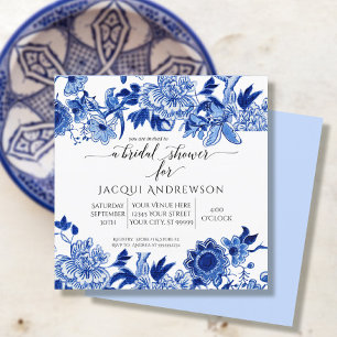 Asian Influence Light Blue Floral  Bridal Shower Invitation