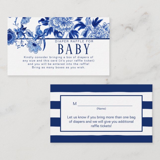 Asian Influence Navy n  Blue Floral Bird Diaper Enclosure Card (Front/Back)