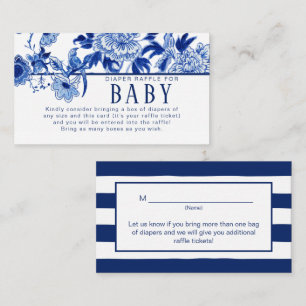 Asian Influence Navy n  Blue Floral Bird Diaper Enclosure Card