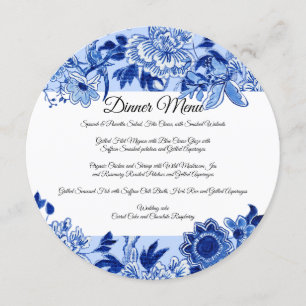 Asian Influence Sky Blue Floral Dinner Menu Invitation