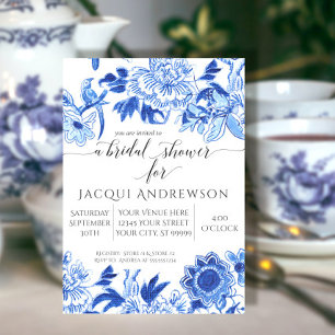 Asian Influence White Blue Floral Bridal Shower Invitation