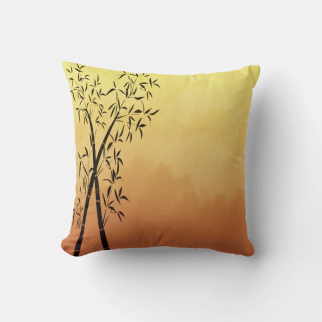 Asian Inspired Bamboo and mountain view Sunset Cushion (Front)