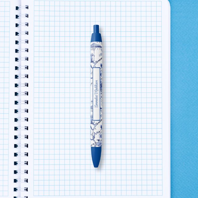 Asian Inspired Blue White Chinoiserie  Blue Ink Pen (Creator Uploaded)