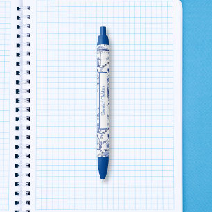 Asian Inspired Blue White Chinoiserie  Ink Pen