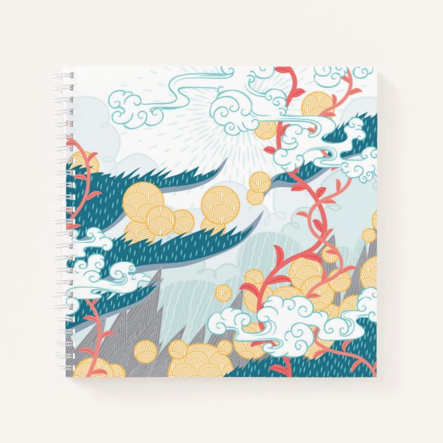 Asian Inspired Nature Pattern Notebook (Front)
