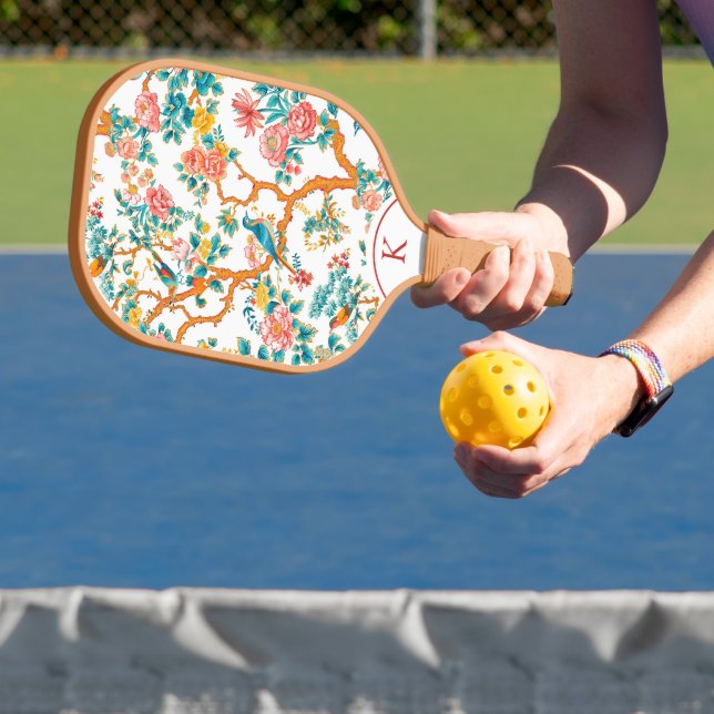 Asian-Inspired Patterns, Colourful Flowers Birds Pickleball Paddle (Insitu)