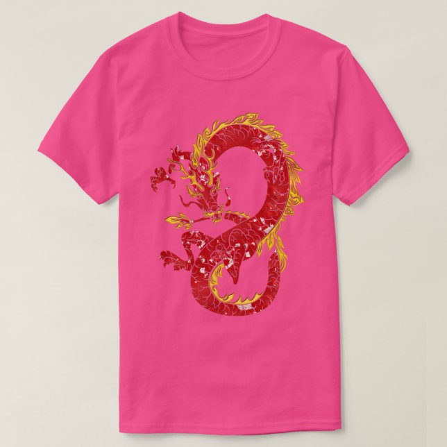 Asian Japanese Chinese Dragon In Red And Gold Desi T-Shirt (Design Front)