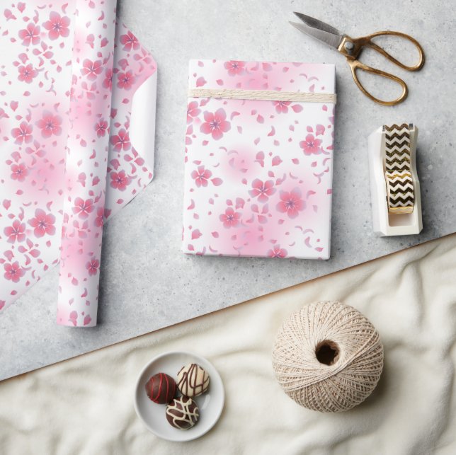 Asian Japanese Pink Cherry Blossom Wrapping Paper (Crafts)