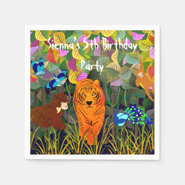 Asian Jungle Tiger Sun Bear Peacock Indian Roller Napkin (Front)