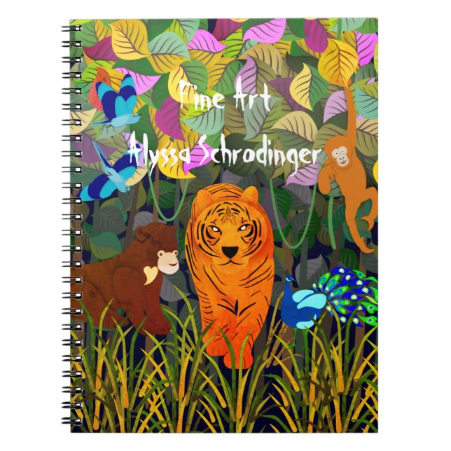 Asian Jungle Tiger Sun Bear Peacock Monkey Notebook (Front)