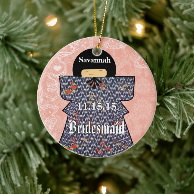 Asian Kimono Birdesmaid Gifts Pink Changes Ceramic Tree Decoration (Tree)