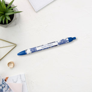 Asian Koi Fish Blue White Chinoiserie  Ink Pen