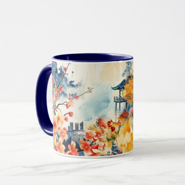 Asian Landscape with Pagoda Mug (Front Left)