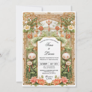 Asian Lotus and Lantern Wedding Ceremony Invitation