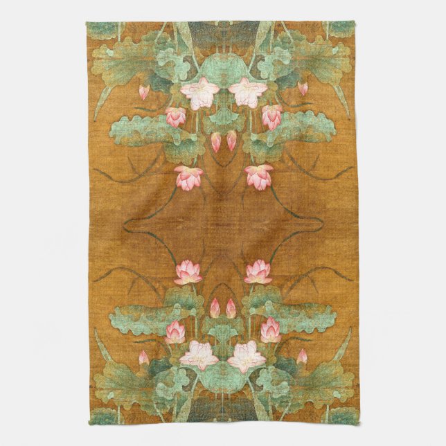 Asian Lotus Flowers Water Garden Kitchen Towel (Vertical)