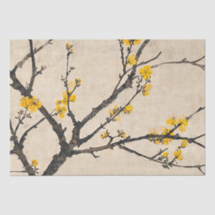 Asian Minimalist Yellow Blossom Branch Tissue Paper