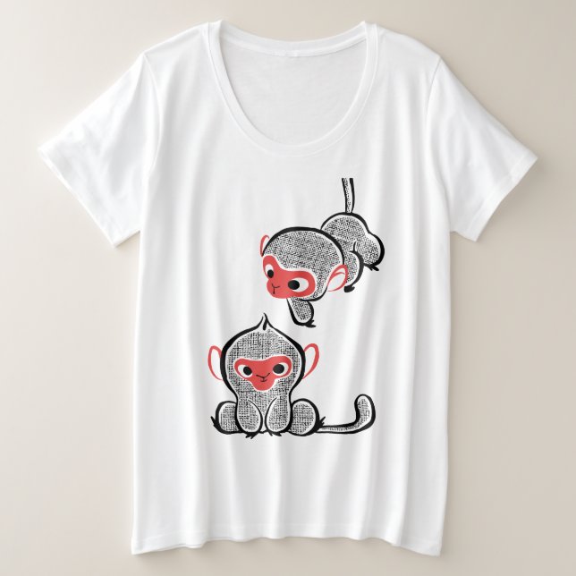 Asian Monkey Duo: Sitting and Climbing Plus Size T-Shirt (Design Front)