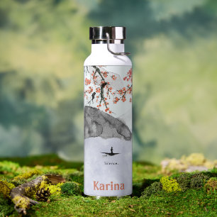 Asian Mountains, Cherry Blossoms, Canoe - Silence Water Bottle