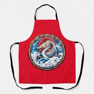 Asian Mythical Dragon in Red and Blue Apron