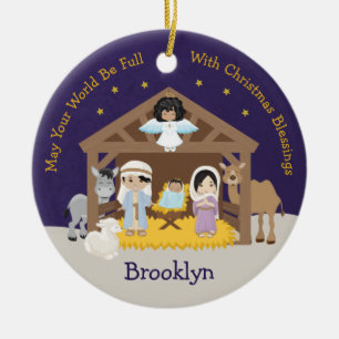 Asian Nativity Scene Ceramic Tree Decoration