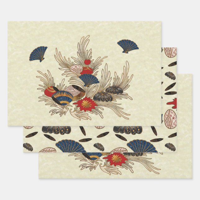 Asian Ocean Deco Wrapping Paper Sheet (Set)