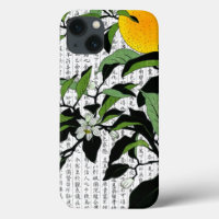 Asian Orange Blossoms on Kanji Background
