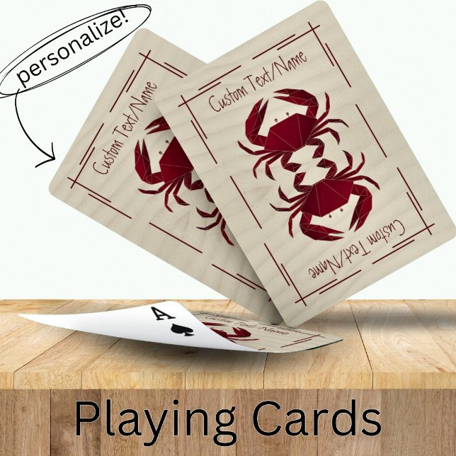 Asian Origami Red Crab on the Beach Custom Name   Playing Cards (Creator Uploaded)