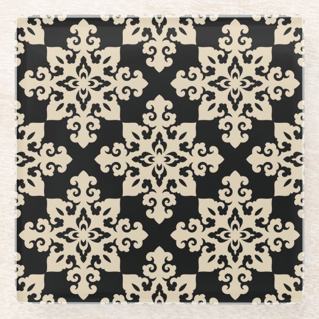 Asian Ornamental Motive Geometric Pattern Glass Coaster (Front)