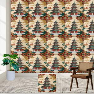 Asian Pagoda Chinoiserie Design Tile