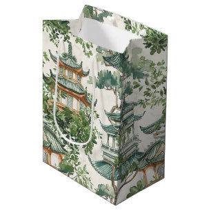 Asian Pagoda Lush Botanical Forest Medium Gift Bag
