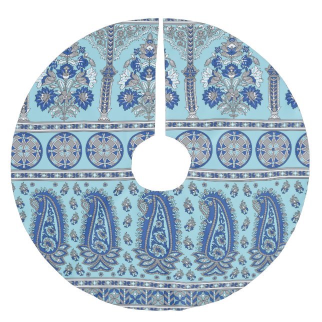 Asian Paisley Border: Traditional Design. Brushed Polyester Tree Skirt (Front)