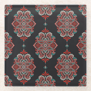 Asian paisley elements, boho vintage pattern. glass coaster