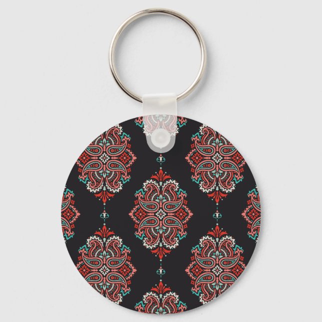 Asian paisley elements, boho vintage pattern. key ring (Front)