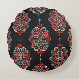 Asian paisley elements, boho vintage pattern. round cushion