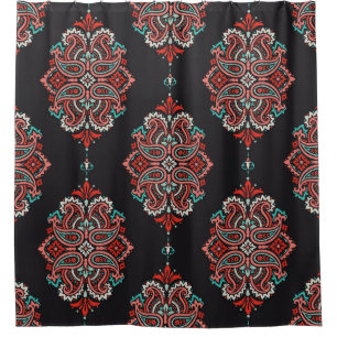Asian paisley elements, boho vintage pattern. shower curtain