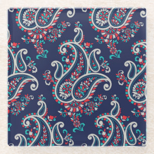 Asian Paisley: Traditional Seamless Design. Glass Coaster