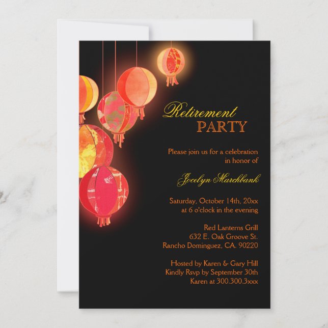 Asian Paper Lanterns Retirement Party Invitation (Front)