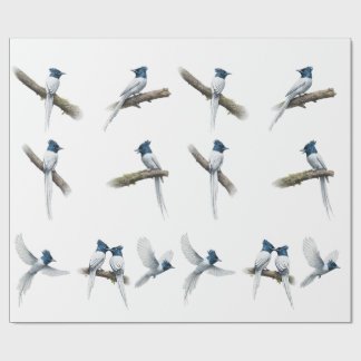 Asian Paradise Flycatcher Blue Headed Bird Set Wrapping Paper