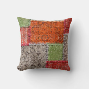 Asian patchwork carpet in Istanbul, Turkey. Close Cushion