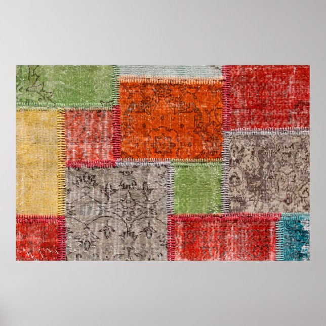 Asian patchwork carpet in Istanbul, Turkey. Close  Poster (Front)